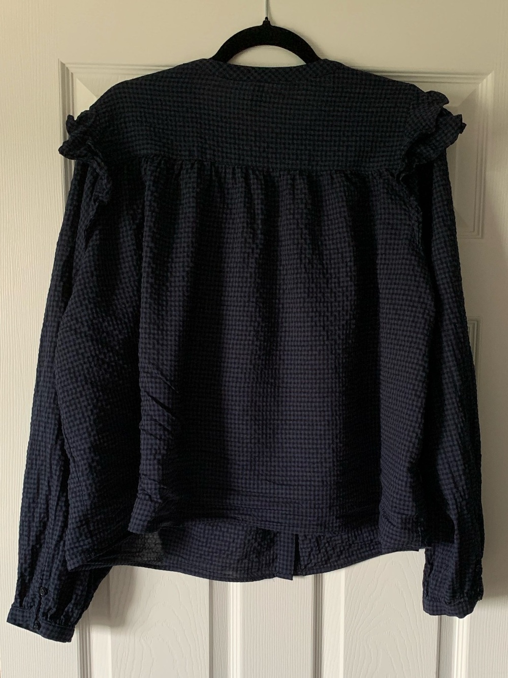 H&M Navy Button-Front Ruffle-Yoke Blouse - Picture 7 of 7